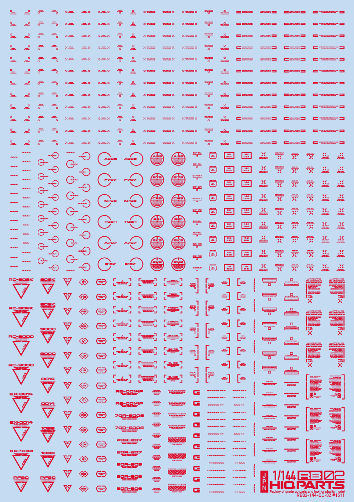 HiQ Parts 1/144 RB02 Caution Decal One Color Red (1pc)