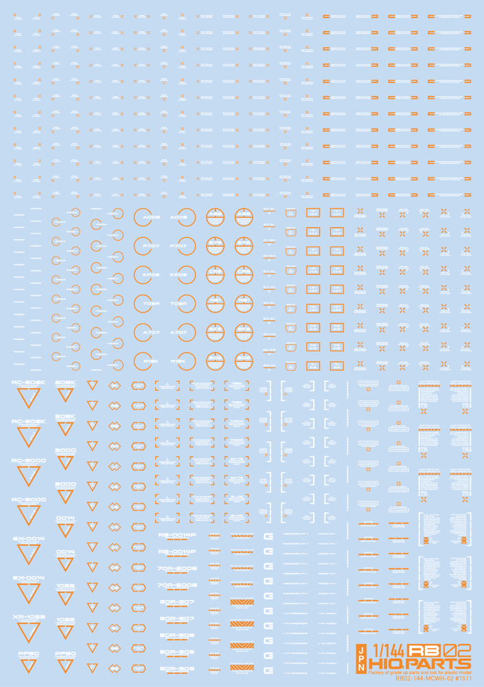 HiQ Parts 1/144 RB02 Caution Decal White & Orange (1pc)