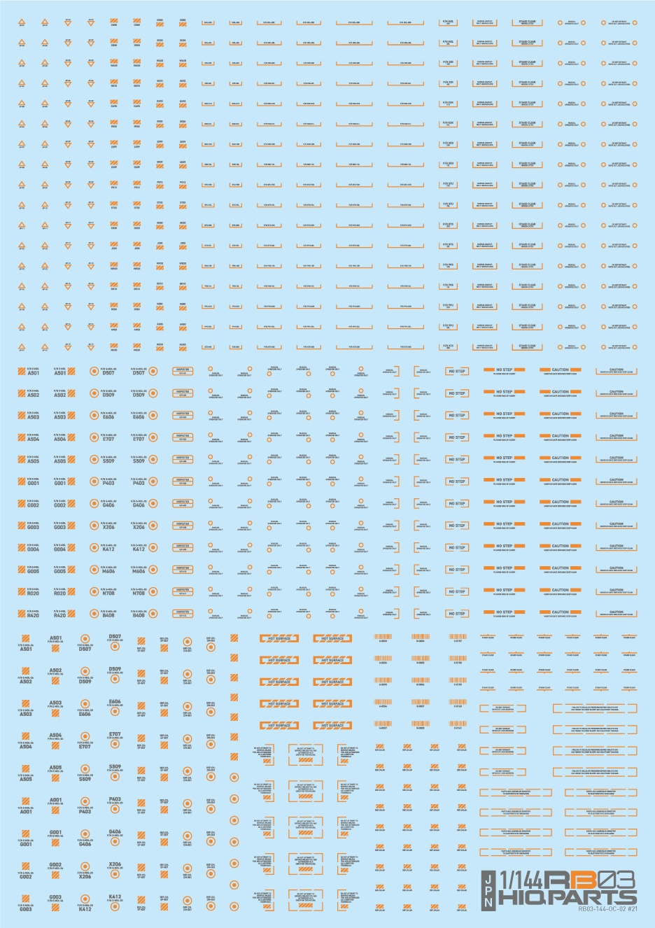 HiQ Parts 1/144 RB03 Caution Decals Gray & Orange (1 pc)