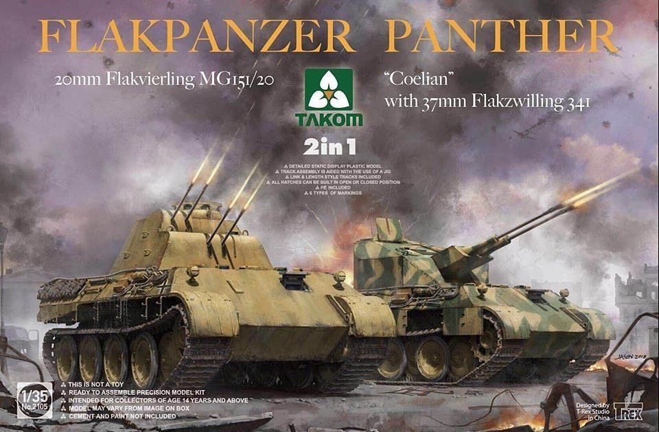 Takom 1/35 Flakpanzer Panther 'Coelian' with 37mm Flakzwilling 341 & 20mm flakvierling mg151/20 2 in 1